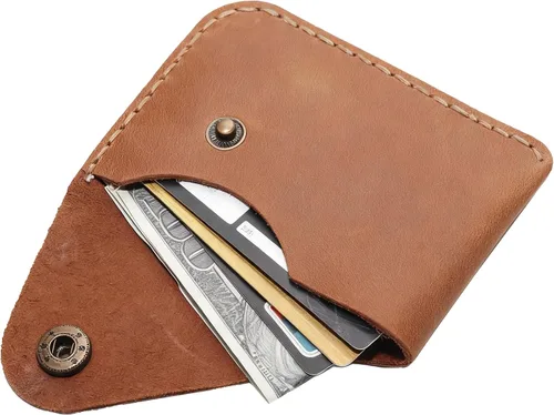 Miniatura 45 de Cartera organizadora de tarjetas de bolsillo frontal cosida a mano minimalista de cuero genuino para tarjetas, billetera con tarjetero pequeño, Negro