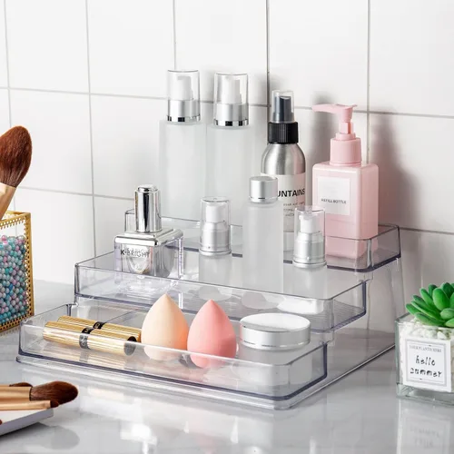 Miniatura 5 de SIMPLEMADE Organizador de especias de 3 niveles, estante de almacenamiento versátil para cocina, baño, dormitorio y oficina, juego de 1, transparente