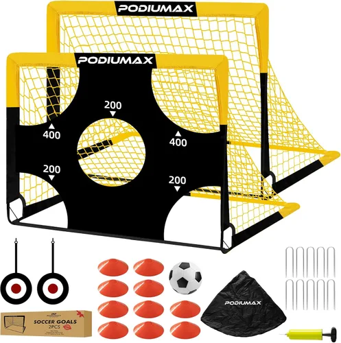 PodiuMax Juego de porterías de fútbol para niños, conjunto de 2, de 4x3 pies. Porterías de fútbol emergentes, portátiles y para el patio trasero,