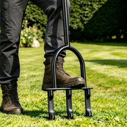Miniatura 8 de Herramienta de aireación manual para el césped – Aireador de suelo manual resistente con 3 dientes huecos, removedor de tapones de césped y jardín