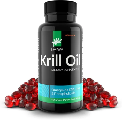 Daiwa Krill Oil 1000mg cápsulas blandas – EPA DHA Omega 3 Suplemento de aceite de krill antártico con astaxantina – Solución natural para