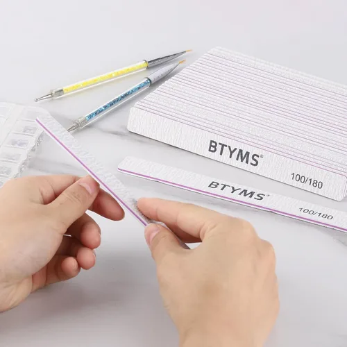 Miniatura 7 de BTYMS 30 unidades de limas de uñas de grano 100/180 y pulidoras profesionales de doble cara, herramienta de manicura para uñas acrílicas