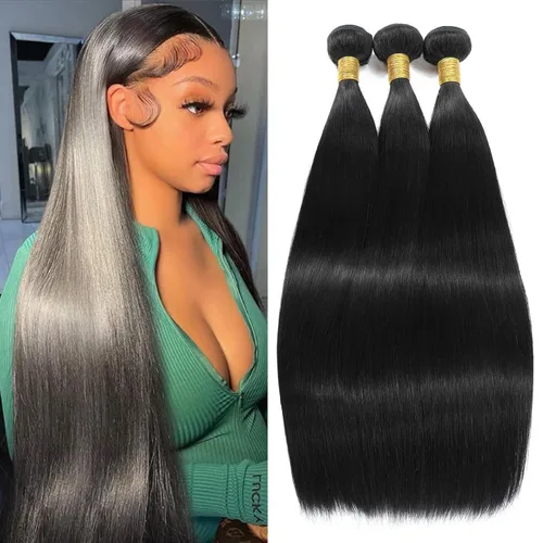 Miniatura 26 de Extensiones de cabello humano lacio tipo afro, 12 meses de vida útil de 10, 12 y 14 pulgadas, paquetes de cabello lacio brasileño Yaki 100% sin