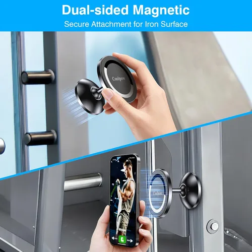 Miniatura 4 de Soporte magnético de teléfono para gimnasio MagSafe, todo de metal: soporte magnético doble para teléfono para accesorios de gimnasio, se fija a una