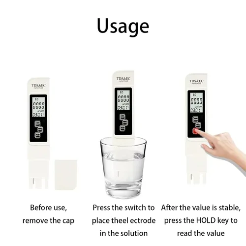 Miniatura 6 de Medidor digital de agua 4 en 1 TDS 2025 – Medidor TDS EC y temperatura (°C, °F) preciso y fiable – 0-9999ppm – Pruebas profesionales para agua