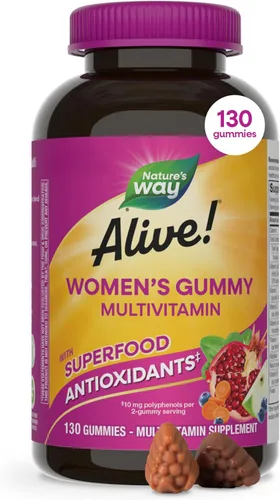 Nature's Way Alive! Gomitas multivitamínicas para mujer, multivitaminas masticables diarias para mujeres, vitaminas A, C, D3, E, vitaminas B, apoya