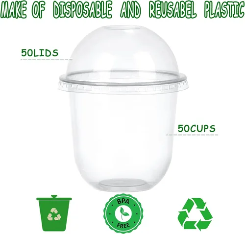 Miniatura 7 de Vasos de plástico calientes/fríos con tapas de cúpula sin agujero, 50 juegos de vasos de postre de plástico para helado, postre, sopa, parfait