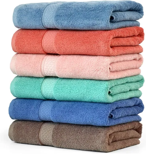 Cleanbear Juego de 6 toallas de baño suaves, gruesas y absorbentes, 55 x 27 1/2 pulgadas