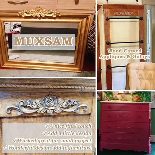 Miniatura 8 de MUXSAM - Juego de apliques y onlays de madera con rosas, 5 paquetes sin pintar, decorativos, tallados, para cama, puerta, armario, repisa, techo