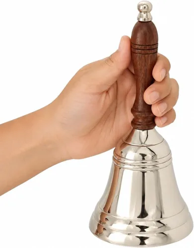 The Metal Magician - Campana de mano grande y pesada dorada para bodas, Navidad y escuela, campana de mano de latón pulido (paquete de 1)