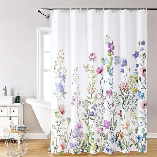Miniatura 8 de Cortina de ducha floral de 72 x 36 pulgadas, cortinas de ducha de tela de poliéster impermeable para baño, cortina de ducha de tela lavable a