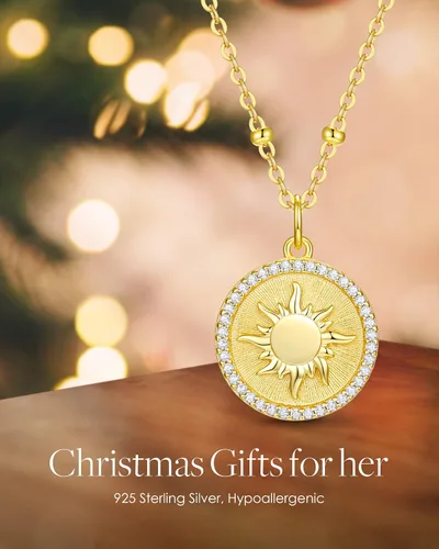 Miniatura 3 de CDE Collar con colgante de moneda de sol chapado en oro de 14 quilates para mujer plata de ley 925 con piedra natal de circonita cumpleaños