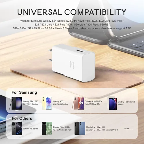 Miniatura 3 de Samsung Adaptador de carga rápida adaptable Bloque de carga rápida Cargador de pared Enchufe para Samsung Galaxy Blanco