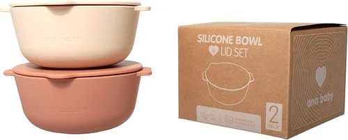 Miniatura 6 de ana baby Paquete de 2 cuencos de silicona con tapas, para bebés y niños pequeños, sin BPA, aptos para lavavajillas, microondas y congelador
