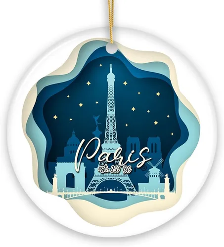 Miniatura 8 de Adorno de Navidad Majestic Night View de la Torre Eiffel, recuerdo de Francia y regalo (óvalo)