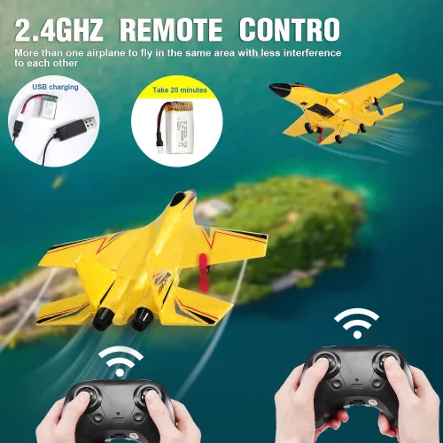 Miniatura 4 de SU-27 Avión RC de 2.4 GHz, avión de control remoto de 2 canales con luces nocturnas giroscopio y 2 baterías, fácil de volar para adultos, Su27