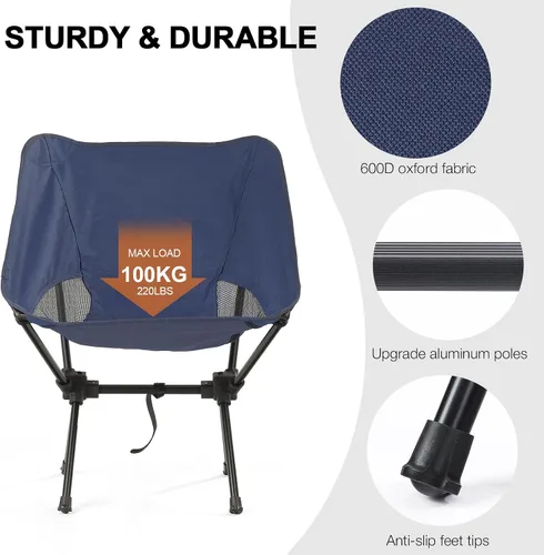 Miniatura 5 de Silla de camping portátil plegable, silla de senderismo ligera y compacta, silla de playa para adultos, azul
