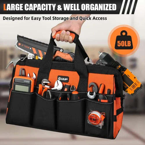 Miniatura 4 de UUP Bolsa de herramientas resistente de 15 pulgadas, organizador de caja de herramientas vacía portátil de 16 bolsillos, organización de caja