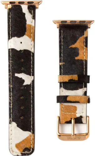 Miniatura 9 de Correa de cuero de vaca de lujo con pelo de Western para Apple Watch de 38 40 41 42 44 45 46 49 mm elegante para iWatch Series 11 10 9 8 7 6 5 4 B