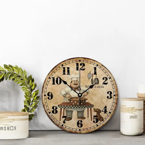 Miniatura 4 de ArogGeld Chef - Reloj de pared de cocina de madera, 10 silencioso, sin tictac, de cuarzo, funciona con pilas, para sala de estar, dormitorio