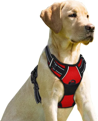 Miniatura 32 de BARKBAY Arnés sin tirones para perro, clip frontal, resistente, reflectante, mango de fácil control para pasear perros grandes (negro, L)
