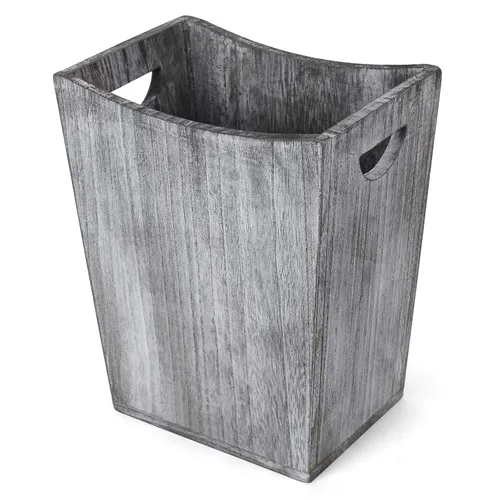 BTY Bote de basura de madera de granja, pequeño contenedor de basura cuadrado para basura, rústico, para el hogar, cocina, oficina, con asa para