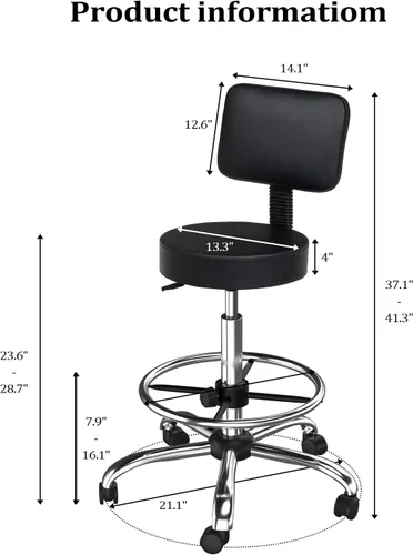 Miniatura 2 de OmySalon Silla de dibujo, silla ergonómica de escritorio de oficina con soporte para espalda, taburete alto ajustable con reposapiés y cojín de Negro