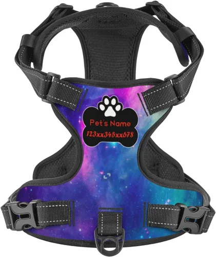 Miniatura 23 de Arnés personalizado para perro sin tirones, chaleco personalizado con bandera estadounidense para perro con número de teléfono y nombre de mascota