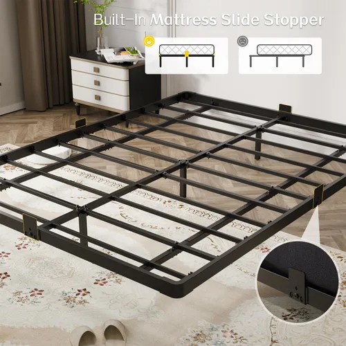 Miniatura 6 de OLEVS Base de cama flotante de tamaño matrimonial con luces LED inteligentes y estación de carga, cama moderna de plataforma de metal, fácil