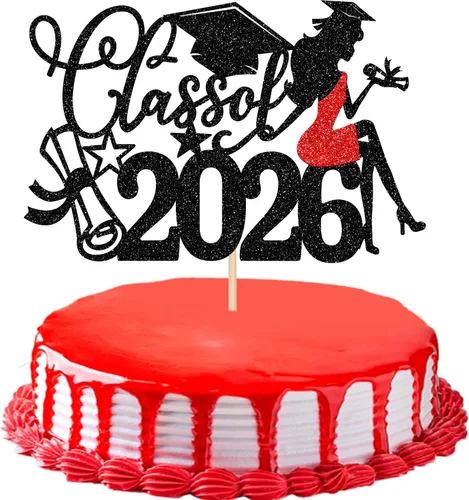 Miniatura 42 de 1 paquete de decoración para tarta de graduación para niña, con purpurina, para diploma, decoración para adultos mayores 2026, para niñas, escuela