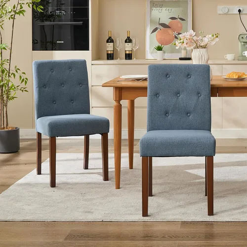 Miniatura 20 de Juego de 2 sillas de comedor tapizadas, sillas laterales de cocina de tela moderna con patas de madera resistentes, diseño Parsons, cómodo lino