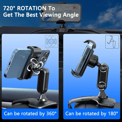 Miniatura 6 de Soporte para clip de teléfono para tablero de automóvil, soporte giratorio de 360° para volante de salpicadero compatible con teléfonos inteligentes