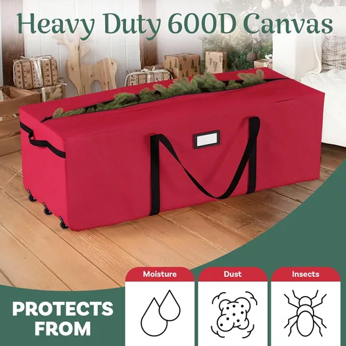 Miniatura 5 de Bolsa de almacenamiento prémium Elf Stor para árbol de Navidad, bolsa con ruedas, Tela, Rojo, Extra grande