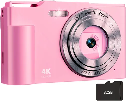 Miniatura 10 de Cámara digital, FHD 4K Cámara digital de apuntar y disparar con zoom de 16X antivibración, cámara pequeña compacta de 48 MP con tarjeta de 32 GB