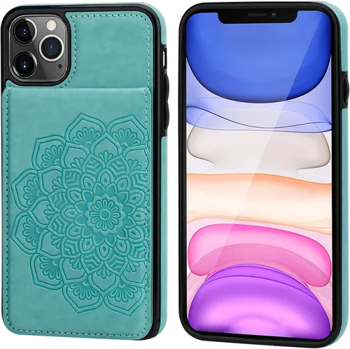 Miniatura 2 de Vaburs Funda para iPhone 11 Pro Max con tarjetero y cartera, diseño de mandala en relieve, piel sintética, 5 ranuras para tarjetas, soporte a prueba