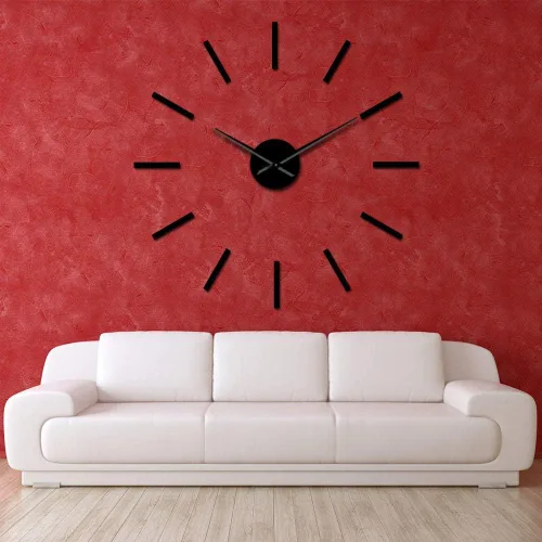Miniatura 3 de Reloj de pared con efecto espejo acrílico grande 3D, diseño simple, arte de pared decorativo de cuarzo, silencioso, moderno, reloj grande, Negro