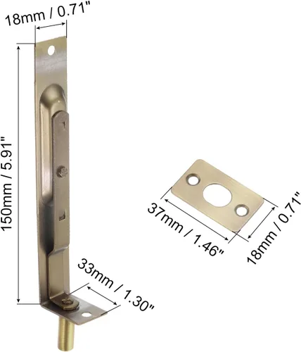Miniatura 2 de uxcell Perno empotrado, cerradura oculta de acero inoxidable de 6 pulgadas para puertas compuestas de madera, puertas dobles, bronce claro, 2
