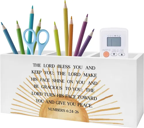 Miniatura 17 de Soporte Inspirador Floral para Bolígrafos y Lápices con Versículos Bíblicos, Decoración Cristiana para Oficina en Casa, Organizador de Bolígrafos