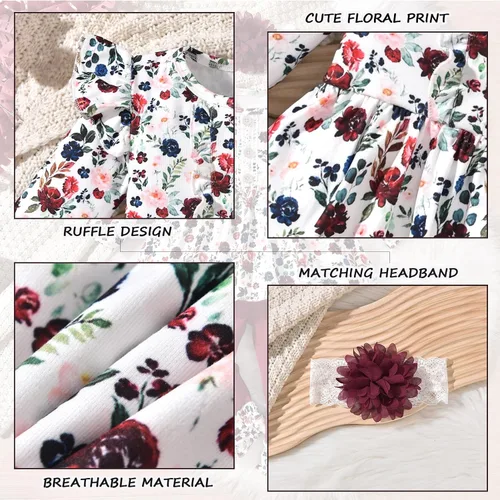 Miniatura 6 de HINTINA Conjunto de ropa de 2 piezas para niña pequeña con volantes y manga larga