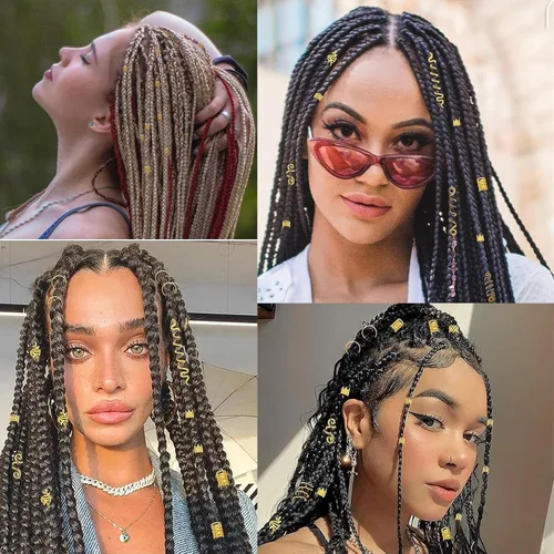 Miniatura 6 de 220 piezas de joyería dorada para el cabello, accesorio de Tuefuzy para el cabello, accesorio para rastas, trenzas de metal dorado, anillos y clips
