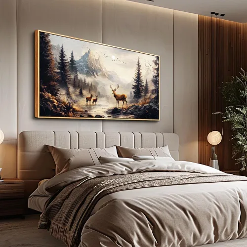 Miniatura 5 de KELIYUAN Lienzo decorativo de pared para sala de estar, decoración de pared grande para dormitorio, pintura de paisaje de alce, montaña, fotos