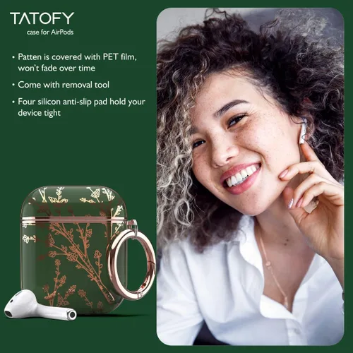Miniatura 6 de TATOFY Funda protectora para AirPods 1 y 2, elegante funda protectora duradera con patrones de flores bonitas y llavero con clip