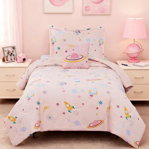 Miniatura 16 de Juego de edredón para niños Kaleido Space tamaño individual para niños, juego de ropa de cama para niños con luz en la oscuridad para jugadores, 1