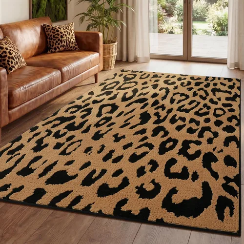 Miniatura 25 de YIHOUSE Alfombras de leopardo de 6 x 9 pies, alfombra suave de felpa lavable de pelo alto y bajo, antideslizante, no desprende pelusa, alfombra
