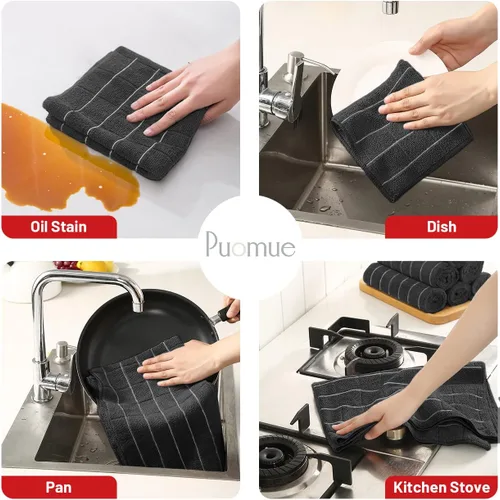 Miniatura 3 de Puomue Juego de toallas y paños de cocina de microfibra, 26 x 18 pulgadas y 12 x 12 pulgadas, juego de 12 paños de cocina a granel sin pelusa