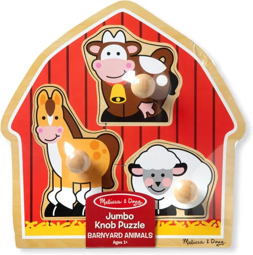 Miniatura 6 de Melissa & Doug Rompecabezas de animales de granja con pomo gigante, rompecabezas de madera con clavijas para niños pequeños, juguete educativo
