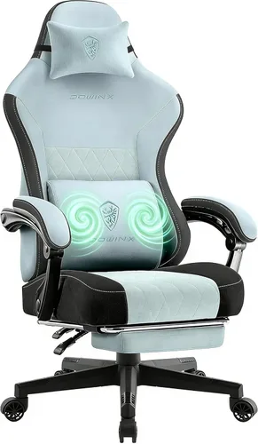 Dowinx Silla para videojuegos, silla de computadora de tela transpirable con cojín de resorte de bolsillo, silla ergonómica de masaje con soporte