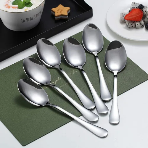 Miniatura 2 de Kyraton - 6 cucharas de mesa de acero inoxidable de 7.5 pulgadas, cucharas de sopa, cucharas de postre, cubiertos para lavavajillas, juego de 6