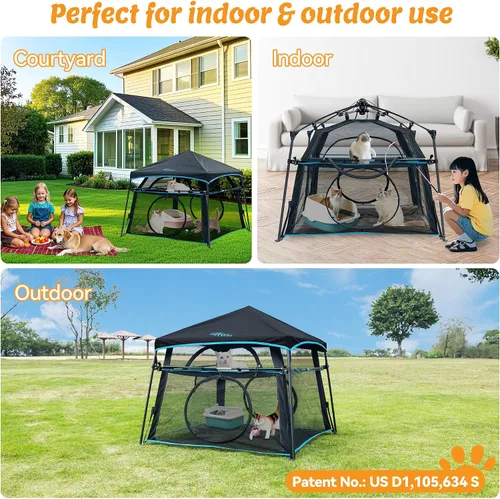 Miniatura 3 de Catio extragrande para gatos al aire libre, tienda de campaña plegable de 2 niveles con 3 puertas para patio, balcón, interior y campamento