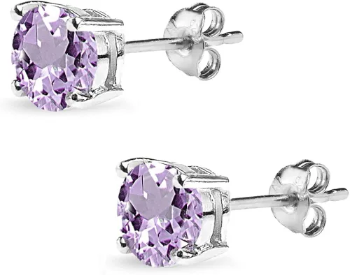 Miniatura 4 de Aretes redondos de plata de ley con piedras preciosas de 0.157in, 0.197in, 0.276in, 0.315in, morado solitario, amatista auténtica para mujeres